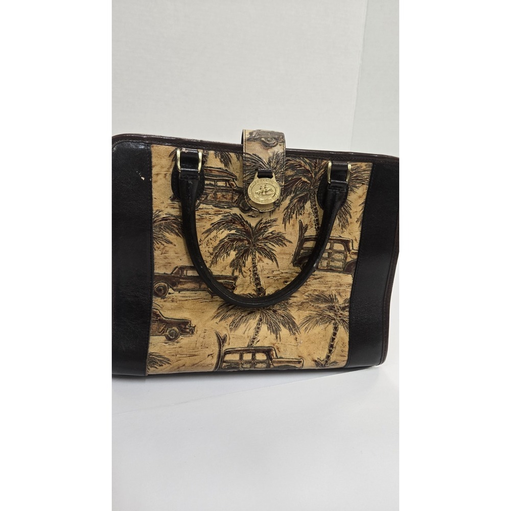 Vintage Rare Brahmin Copa Cabana Small Handbag Purse Leather Palm Trees EUC